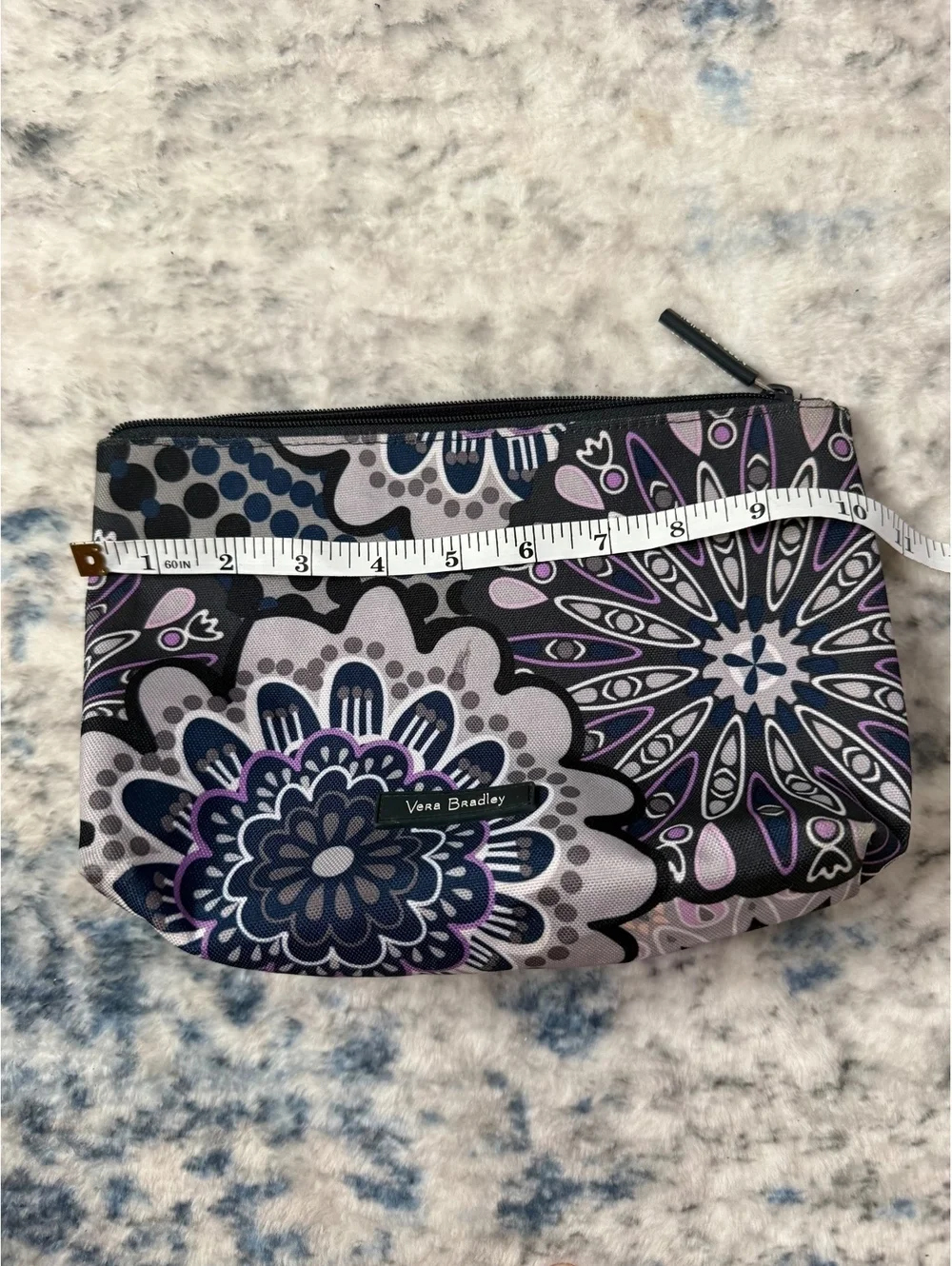 Vera Bradley Mimosa Medallion Travel Makeup Toiletries Bag Zip Top Purple Grey